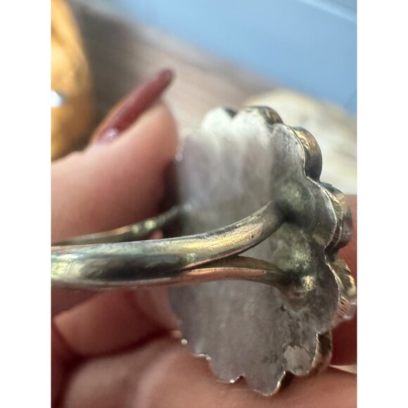 Vintage Zuni Inlay Turquoise Coral Sunface Sterling Silver Ring - Picture 6 of 10